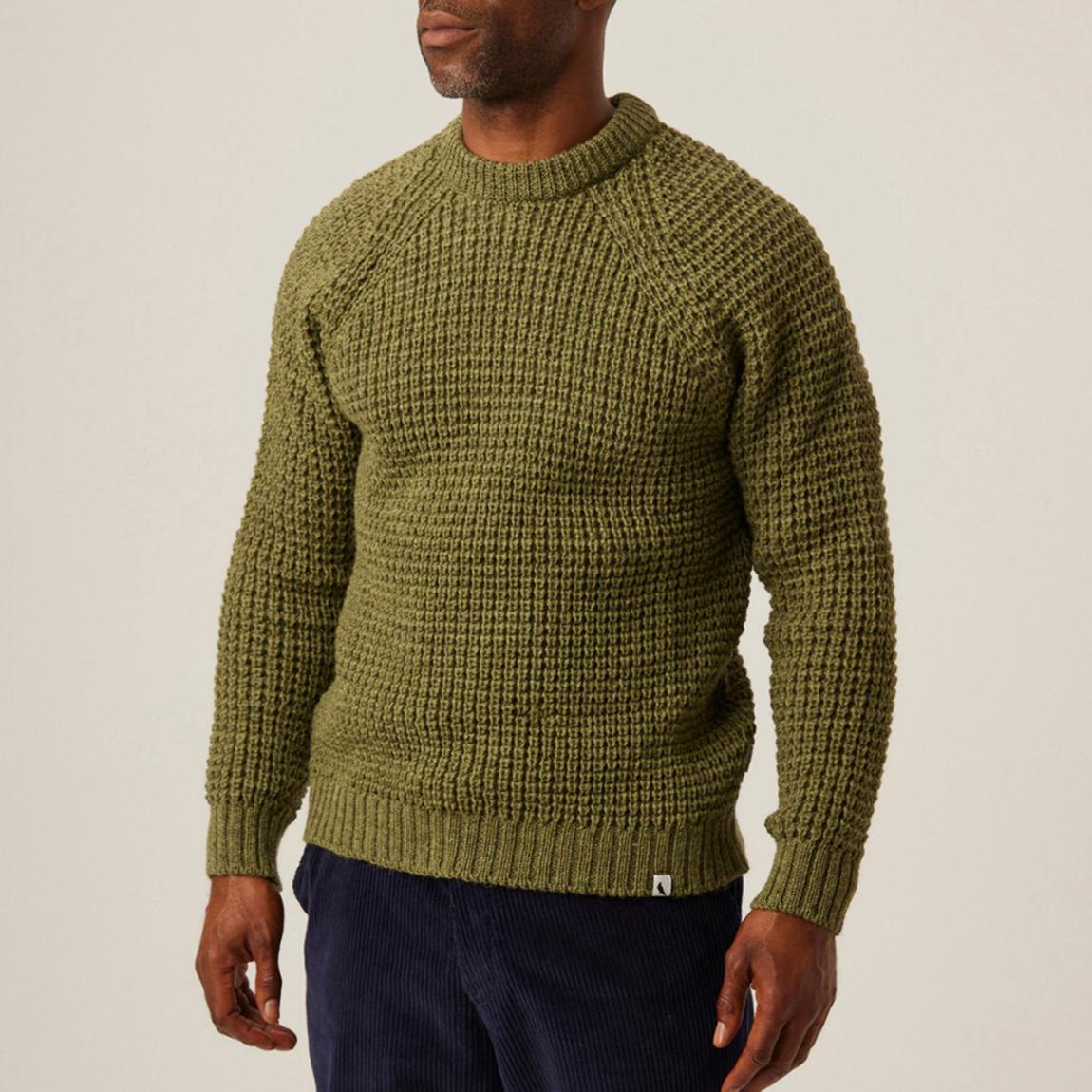 Moss Waffle Wool Crew Neck Jumper main product photo