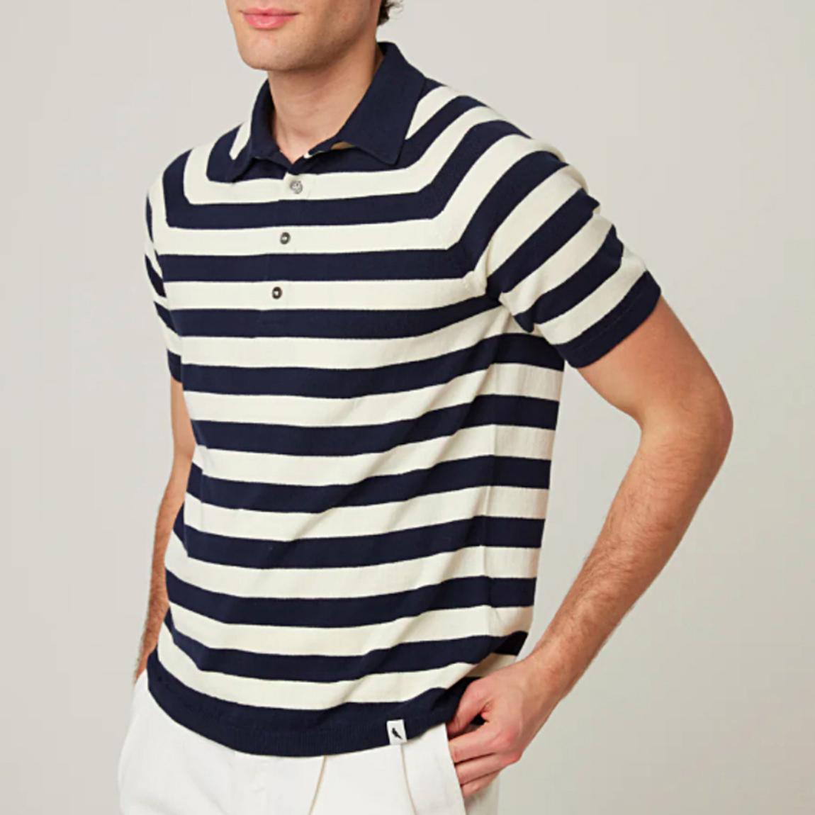 Navy/Cream Stripe Rugby Polo Shirt main product photo