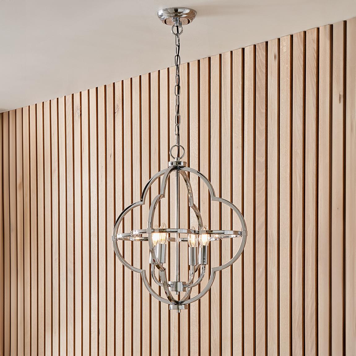 Amine Chrome Metal 4 Light Fleur De Lys Pendant main product photo