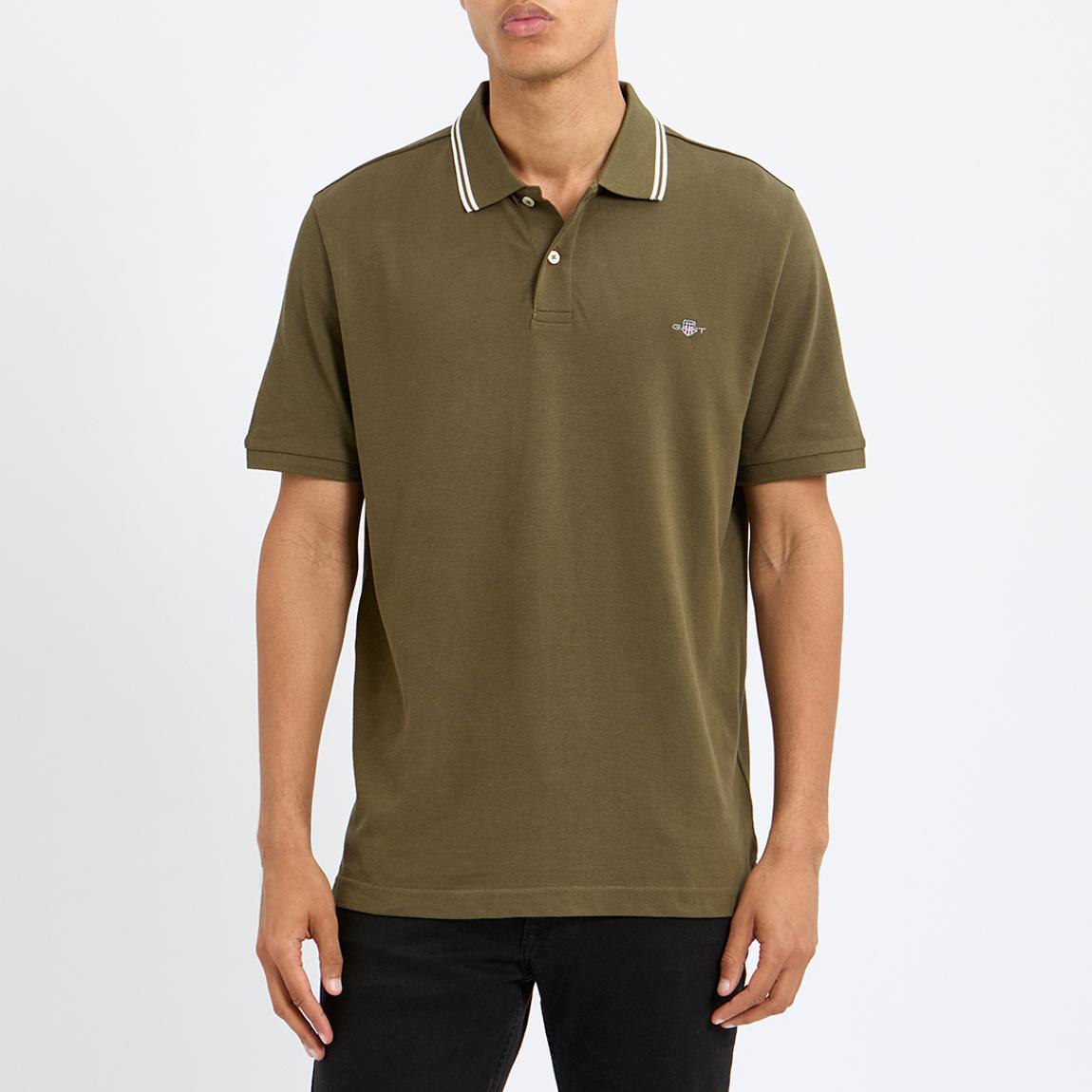 Khaki Green Tipped Collar Polo Shirt main product photo