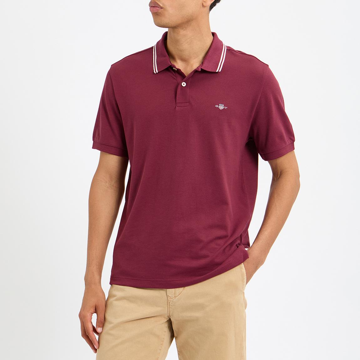 Burgandy Tipped Collar Polo Shirt main product photo
