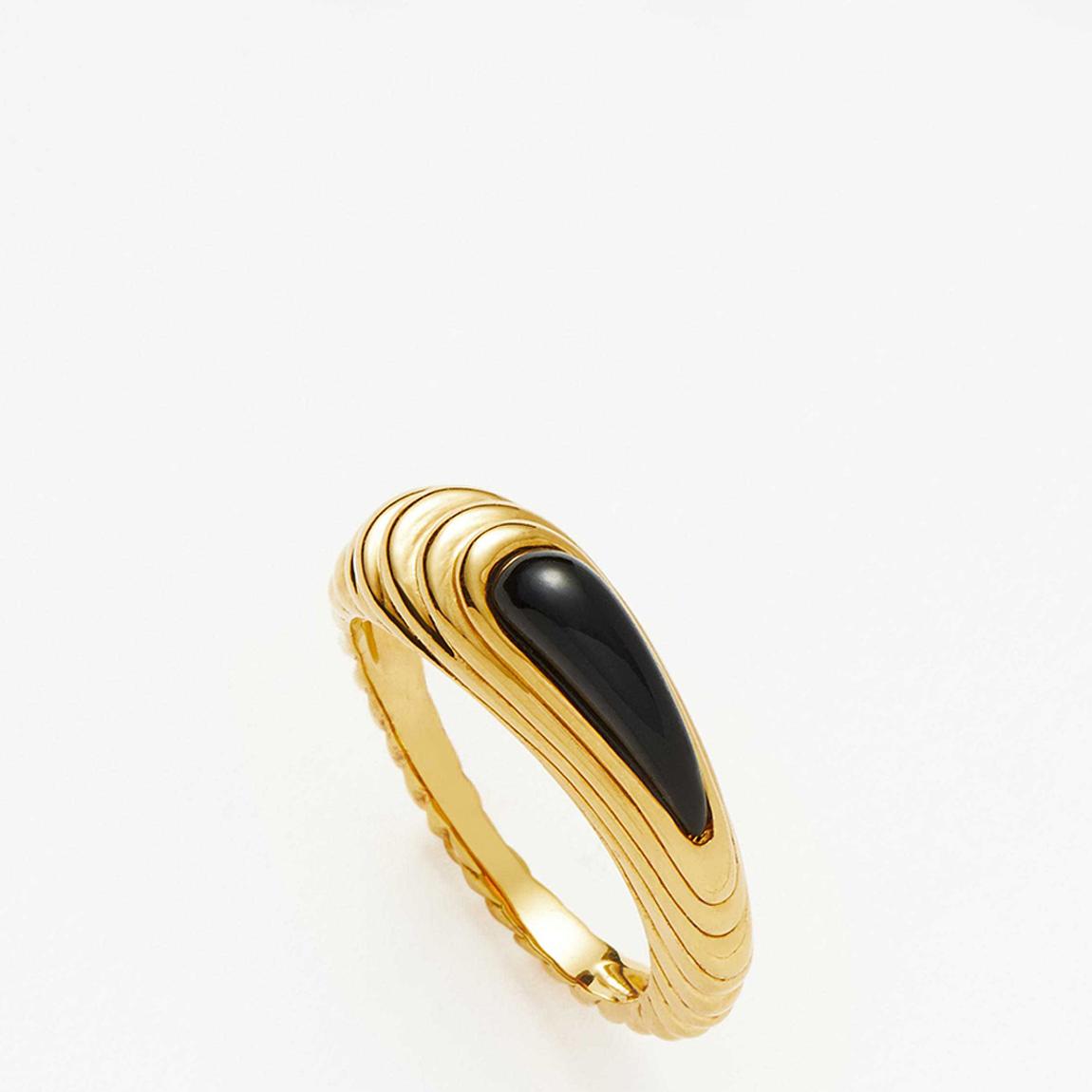 Gold Wavy Ridge Gemstone Stacking Ring main product photo
