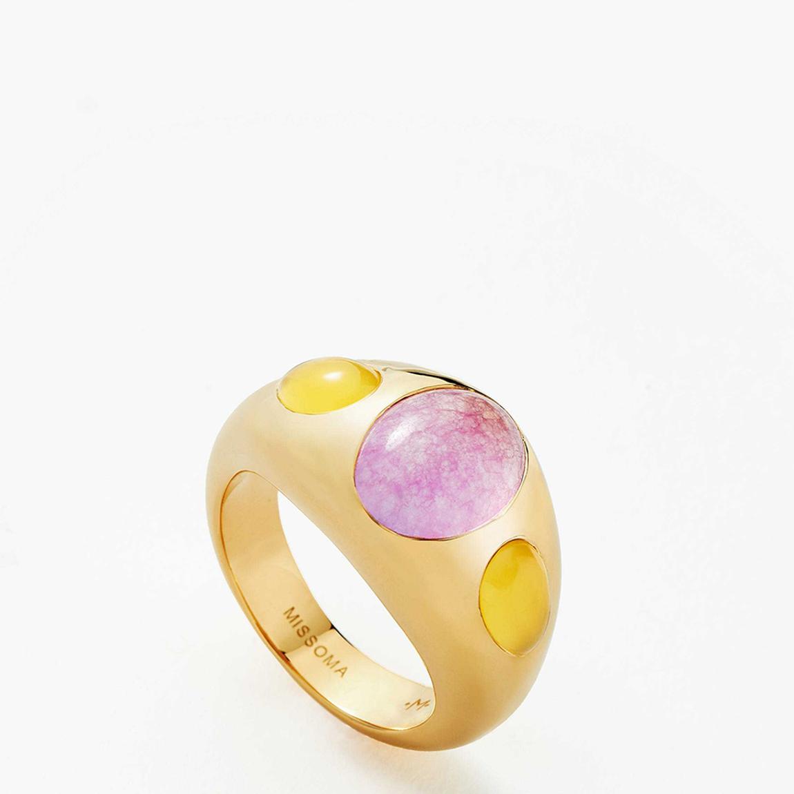 Gold Good Vibes Triple Gemstone Dome Ring main product photo