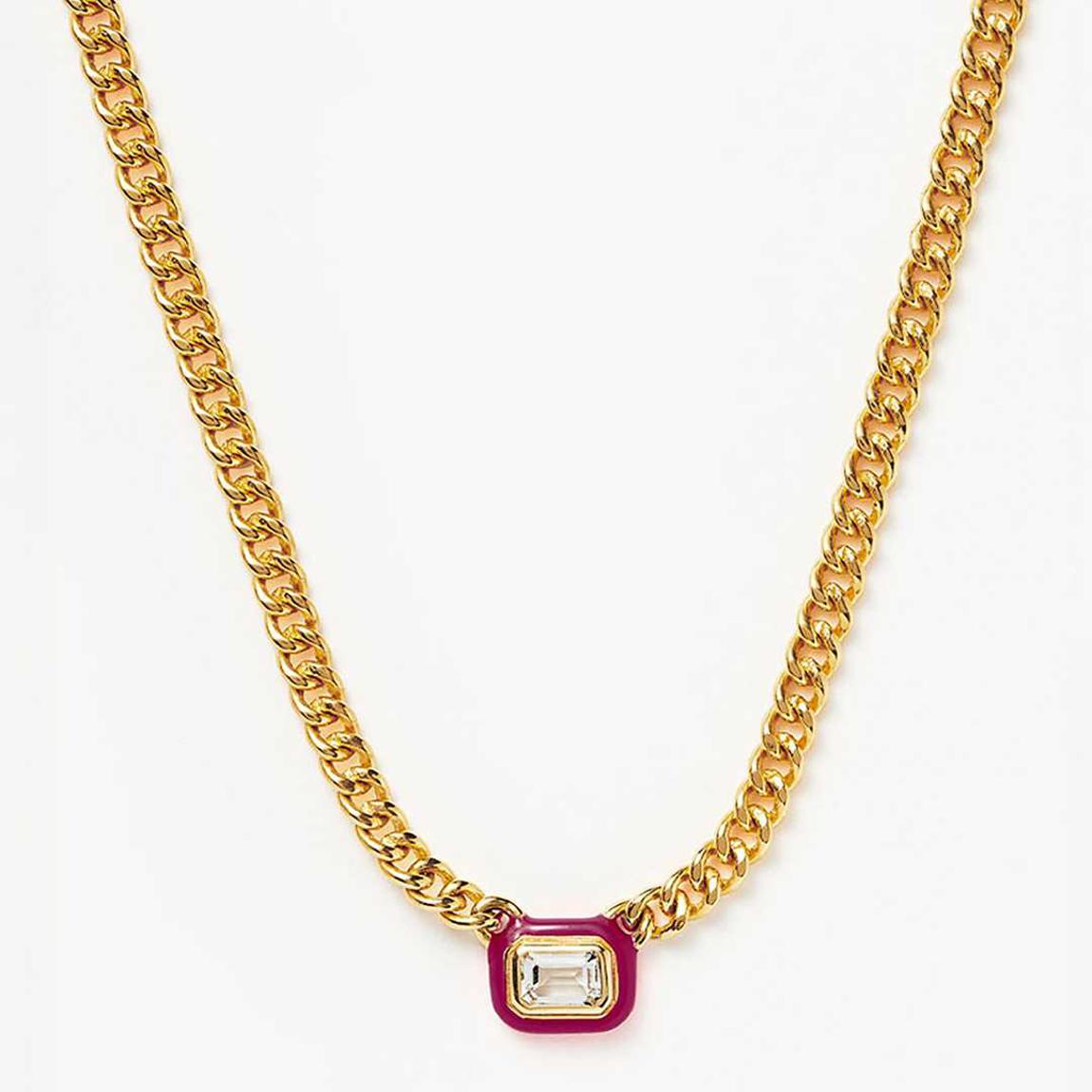Gold Enamel & Stone Floating Pendant Chain Necklace main product photo