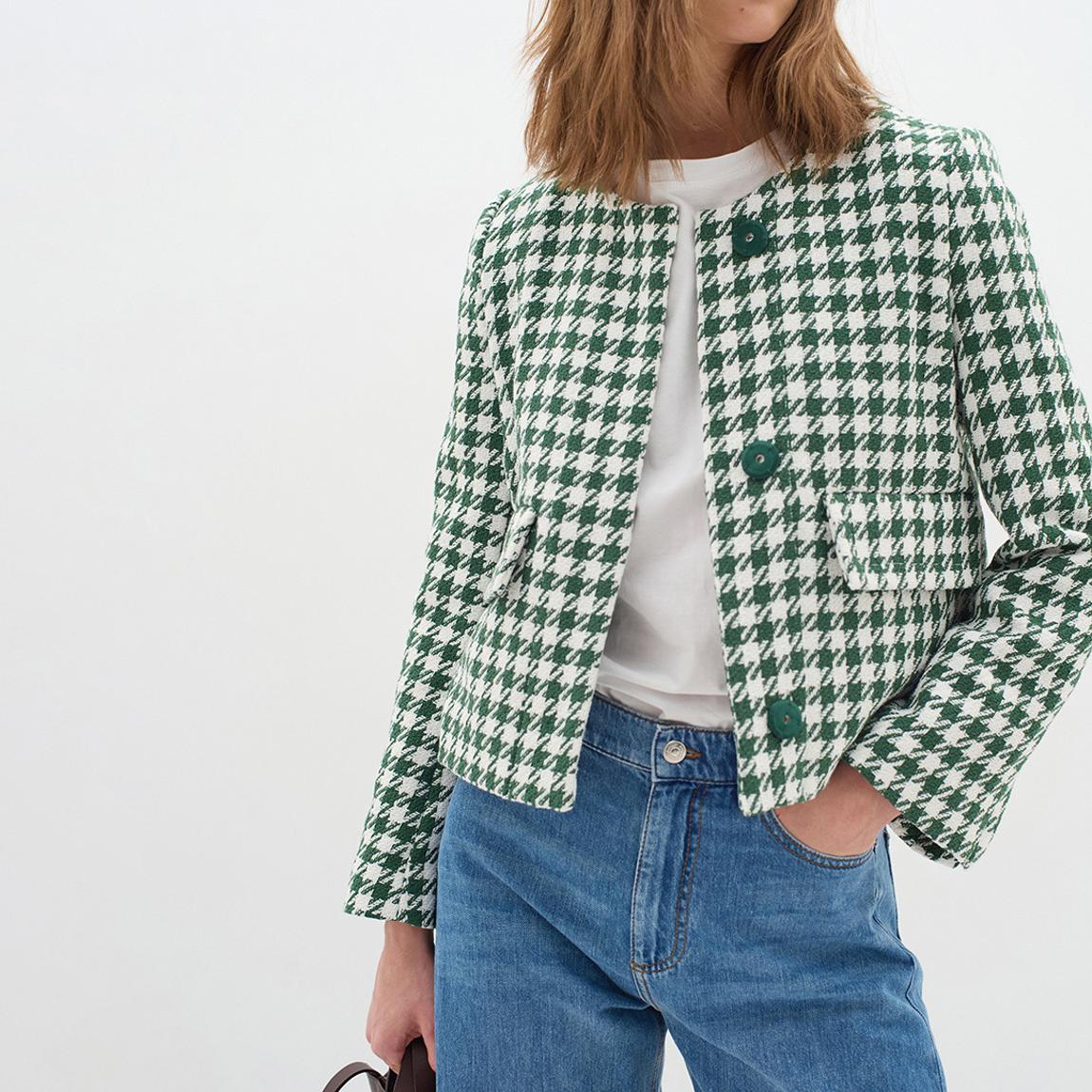 Hunter Green Theia Houndstooth Jacket main product photo