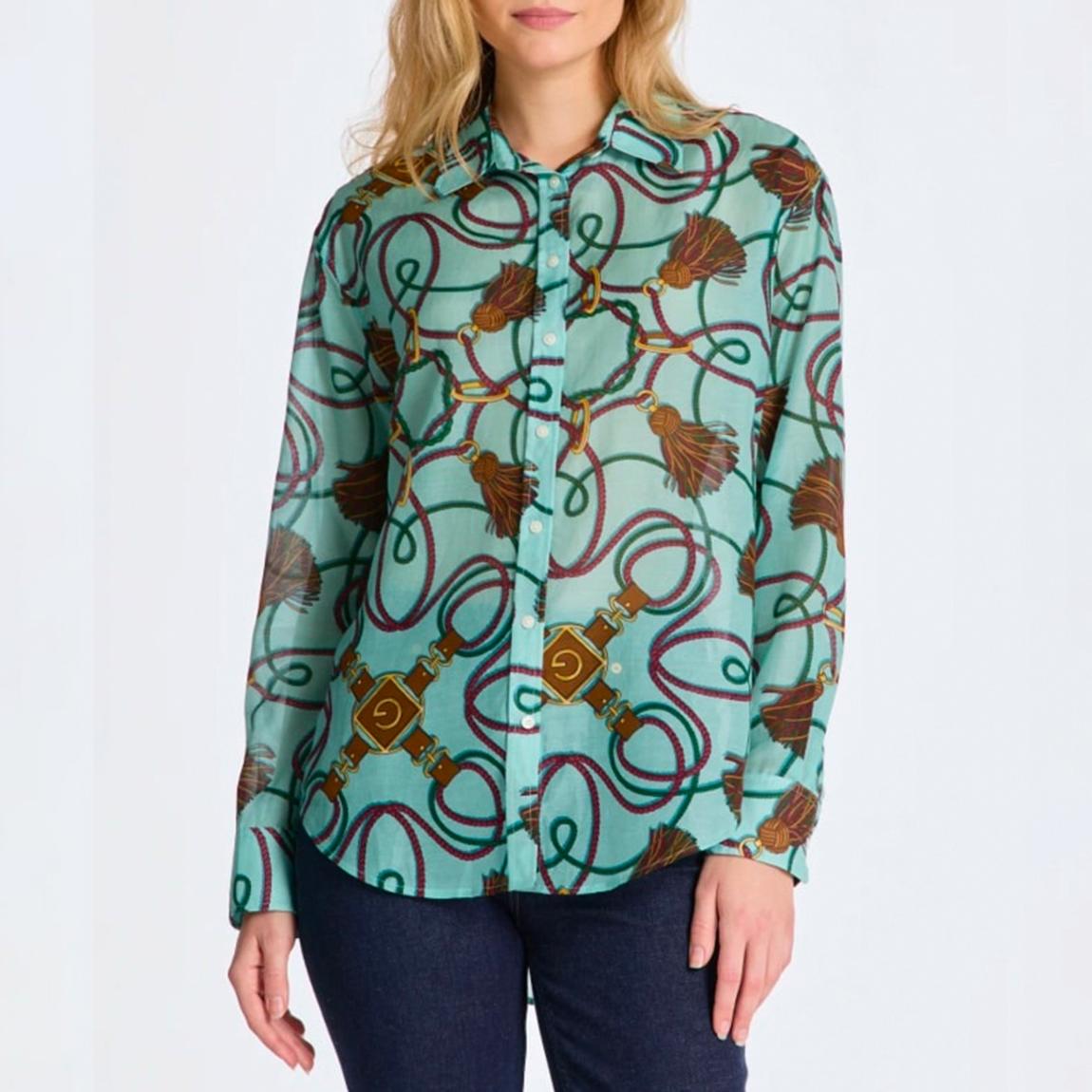 Blue Relaxed Rope Print Cotton Silk Shirt main product photo