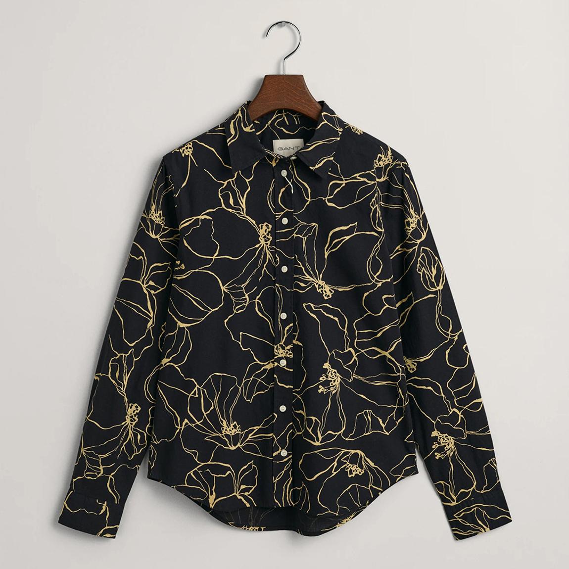 Black Regular Fit Line Drawing Cotton Voile Shirt main product photo