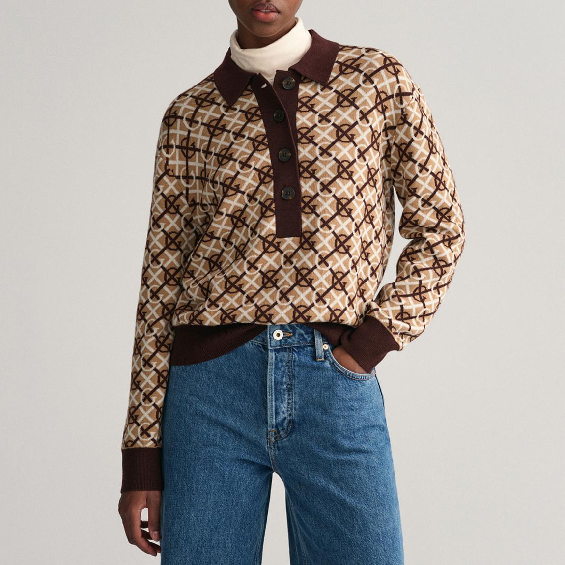 Brown G Pattern Jaquard Knit Polo main product photo