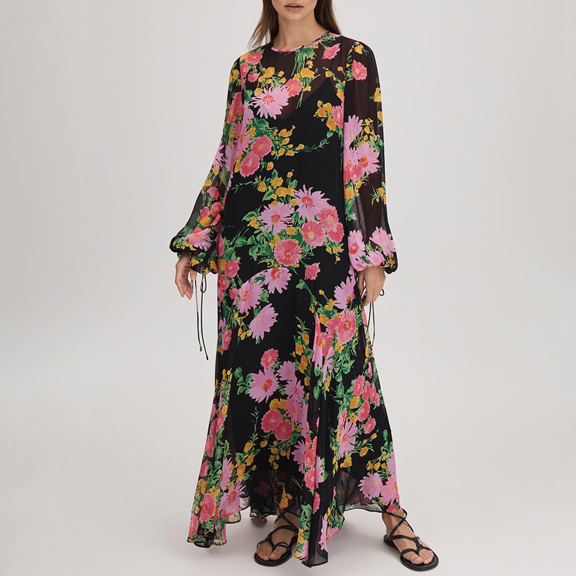 chinese dress ladies Printed Pleated Midi Dress