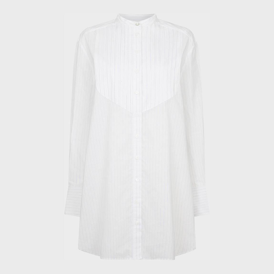White Pintuck Linen Blend Pinstripe Shirt main product photo