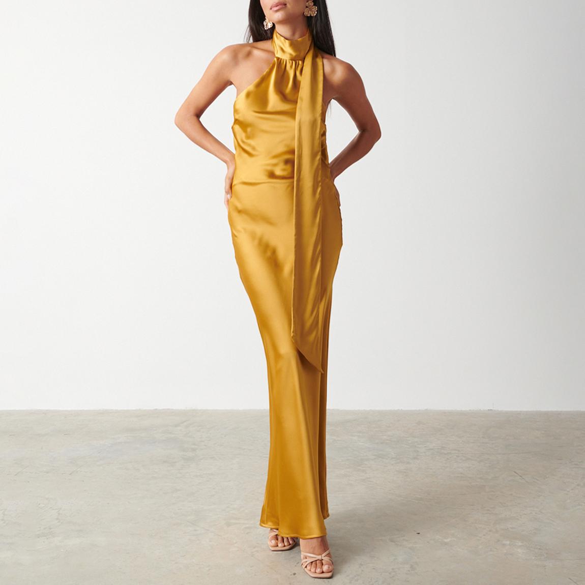 Pretty Lavish Gold Chloe Scarf Maxi Dress - BrandAlley Pretty Lavish Gold Chloe Scarf Maxi Dress - BrandAlley