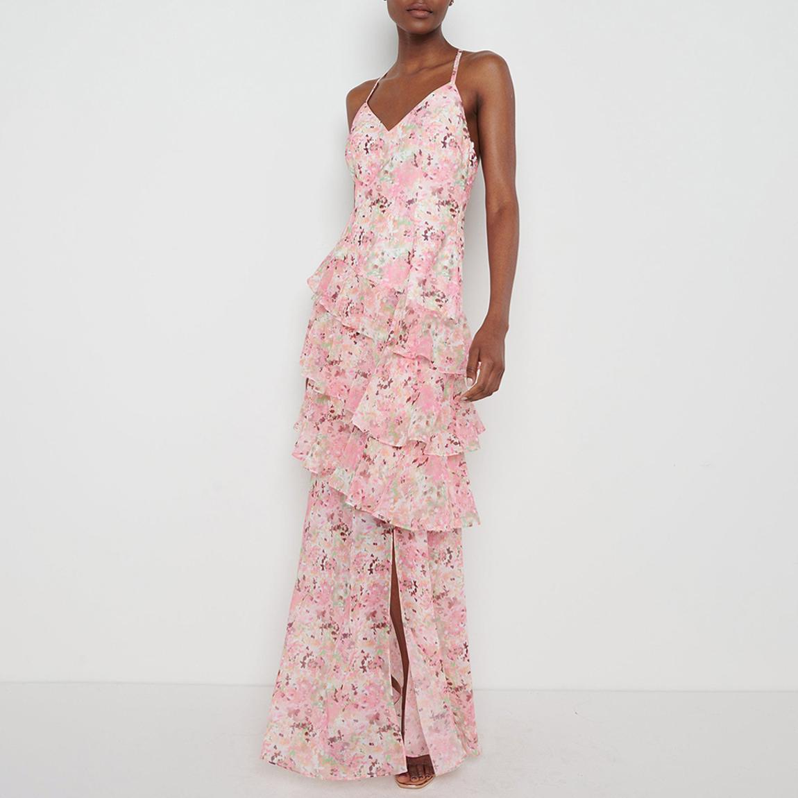 Pretty Lavish Pink Floral Hettie Asymmetric Ruffle Dress - BrandAlley