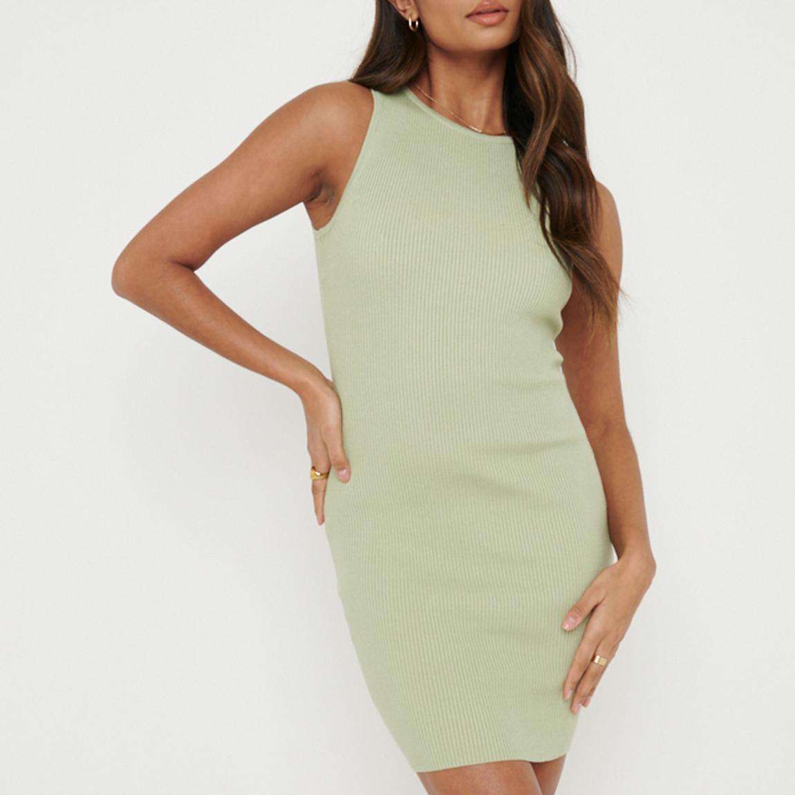 Pretty Lavish Olive Green Billie Ribbed Racer Mini Dress - BrandAlley