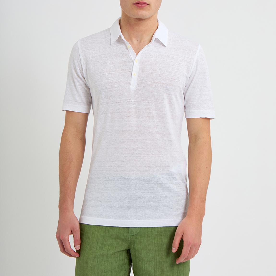 White Short Sleeve Linen Polo Shirt main product photo