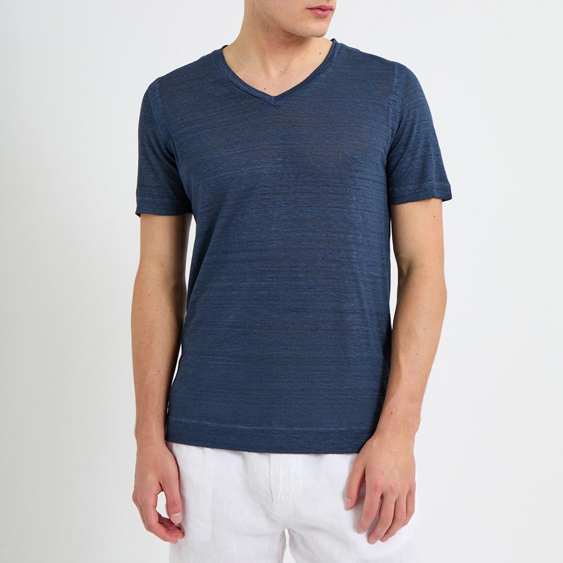Navy Blue Short Sleeve Linen T-Shirt main product photo
