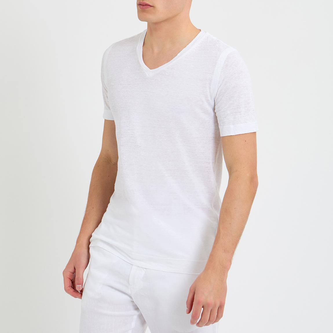 White Short Sleeve Linen T-Shirt main product photo