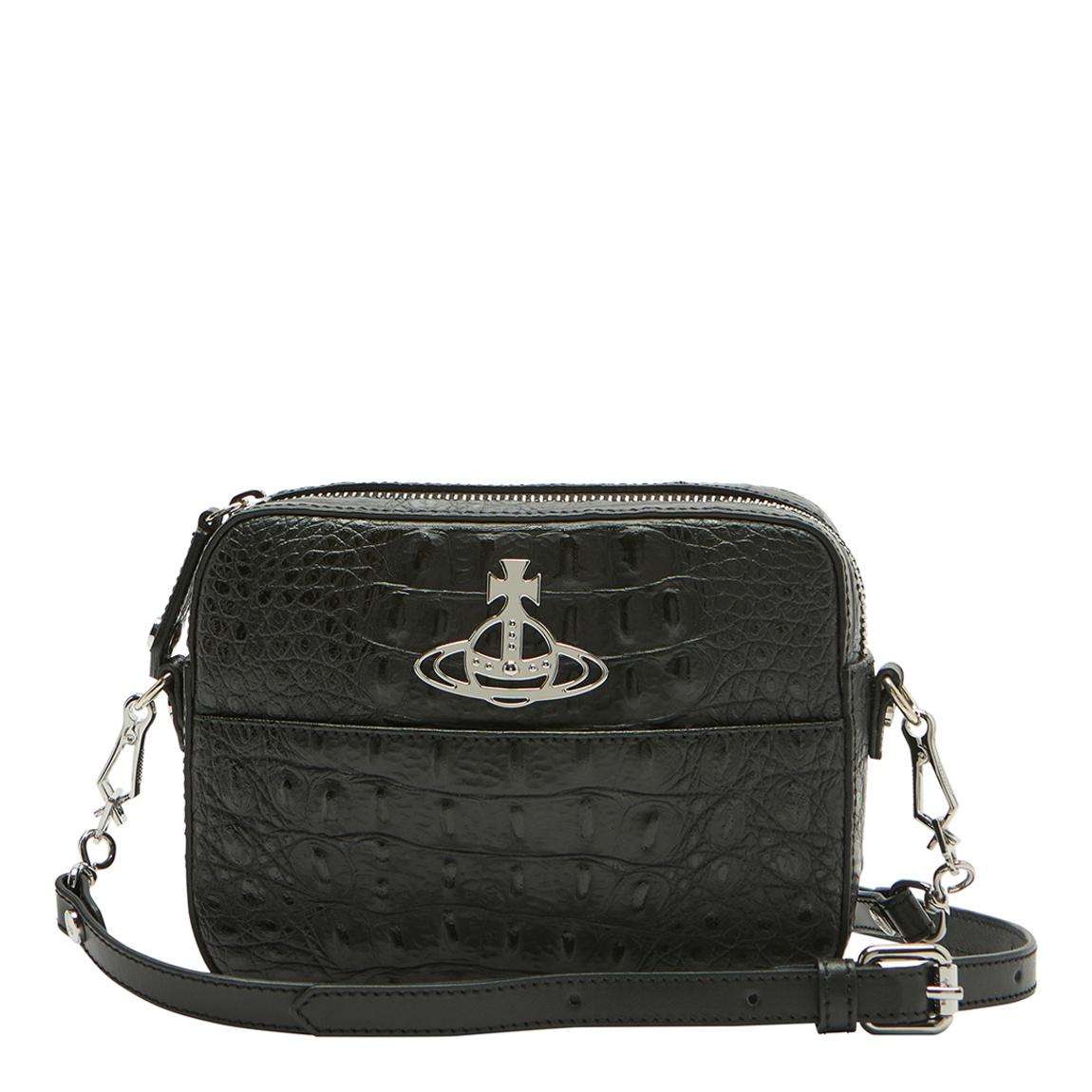 Black Croc Leather Crossbody Bag main product photo