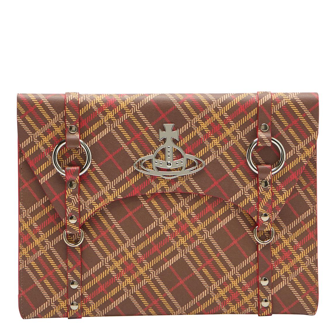 Brown/Tartan Printed Saffiano Betty Laptop Pouch main product photo
