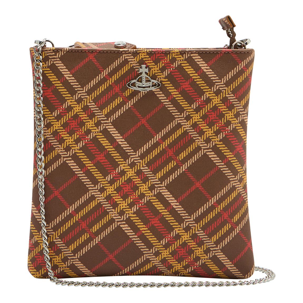 Brown/Tartan Coated Canvas Derby Square Crossbody With Chain main product photo