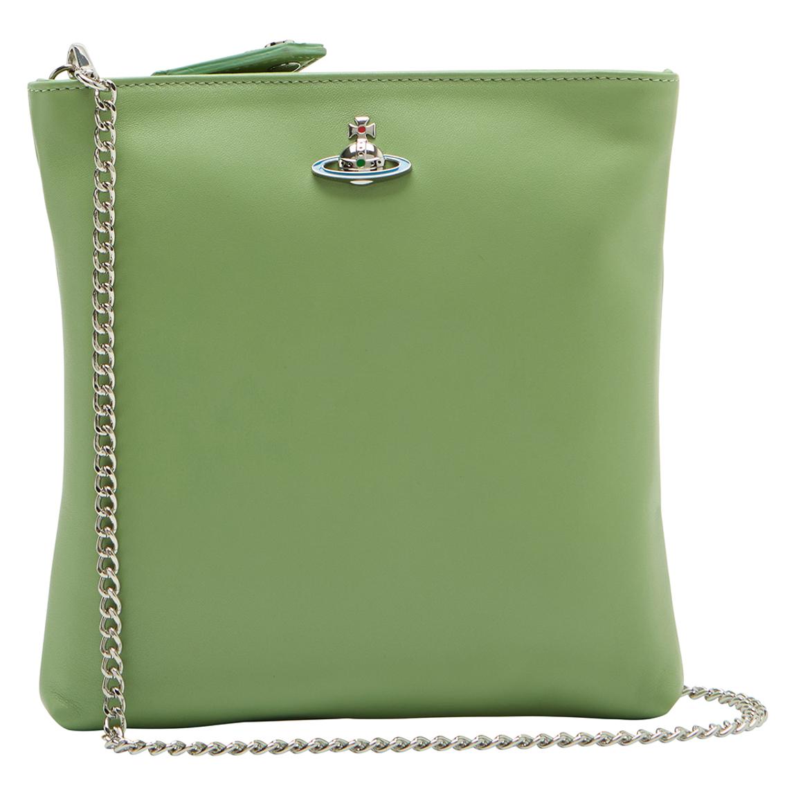 Green Soft Leather Emma Square Crossbody With Chain main product photo