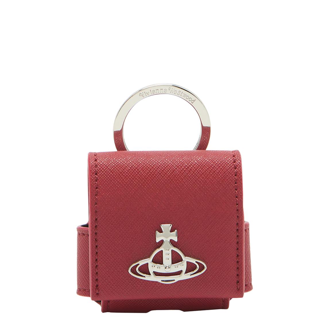 Red Vegan Bio Leather Saffiano Derby Large Rounded Airpod Case main product photo
