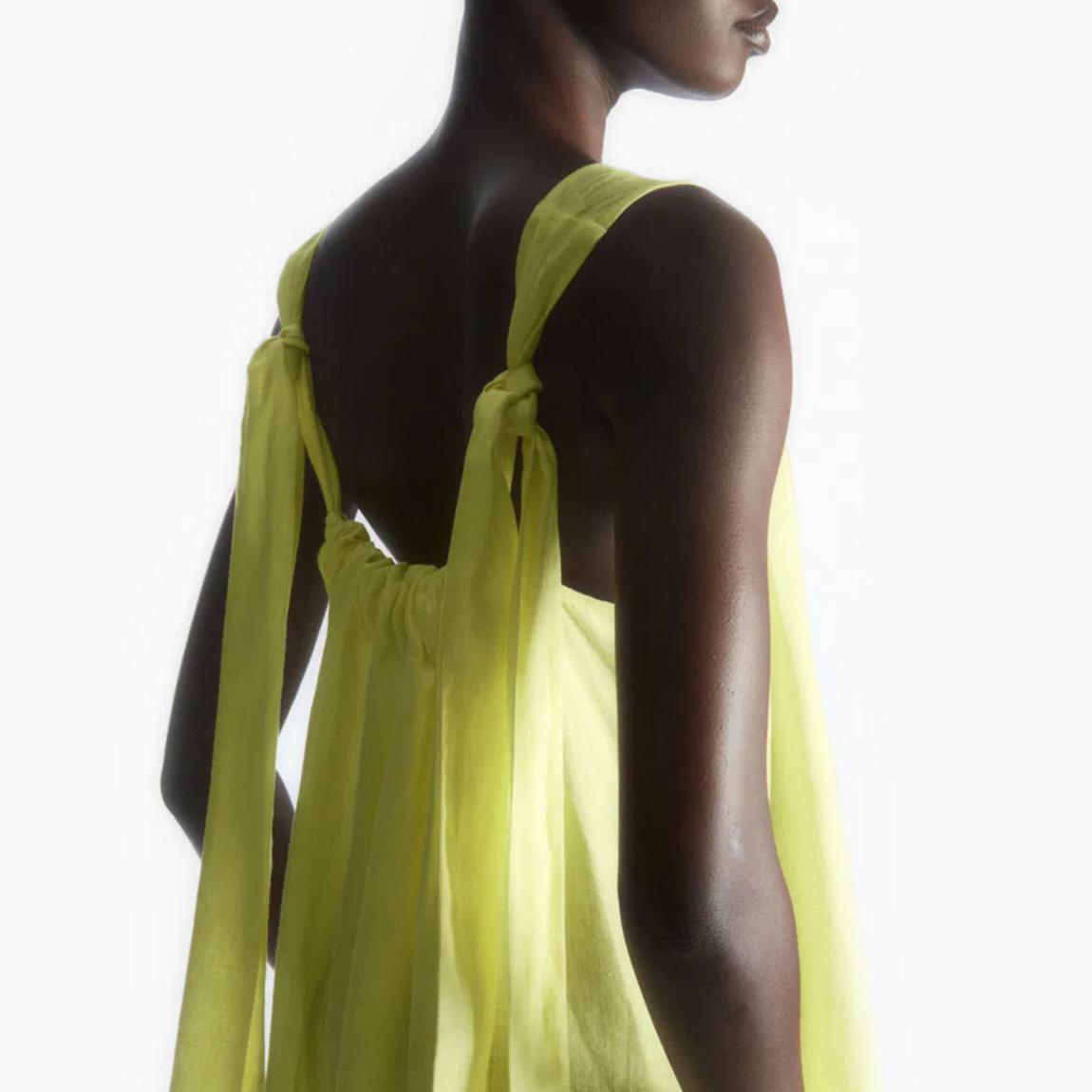 COS Lemon Linen Tie Back Maxi Dress - BrandAlley