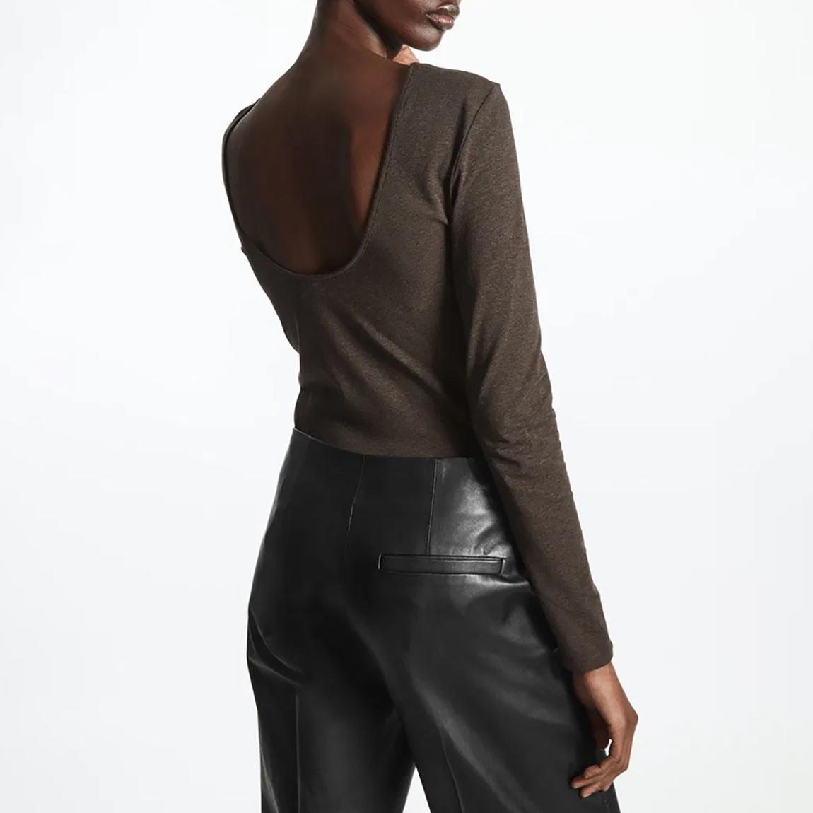 Chocolate Boat Neck Long Sleeve Top main product photo