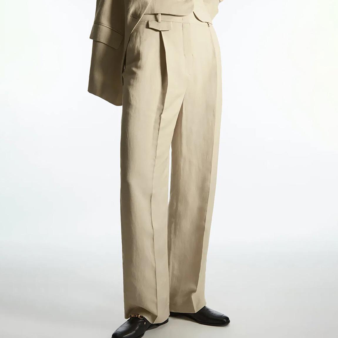 Beige Pleated Tailored Trousers main product photo