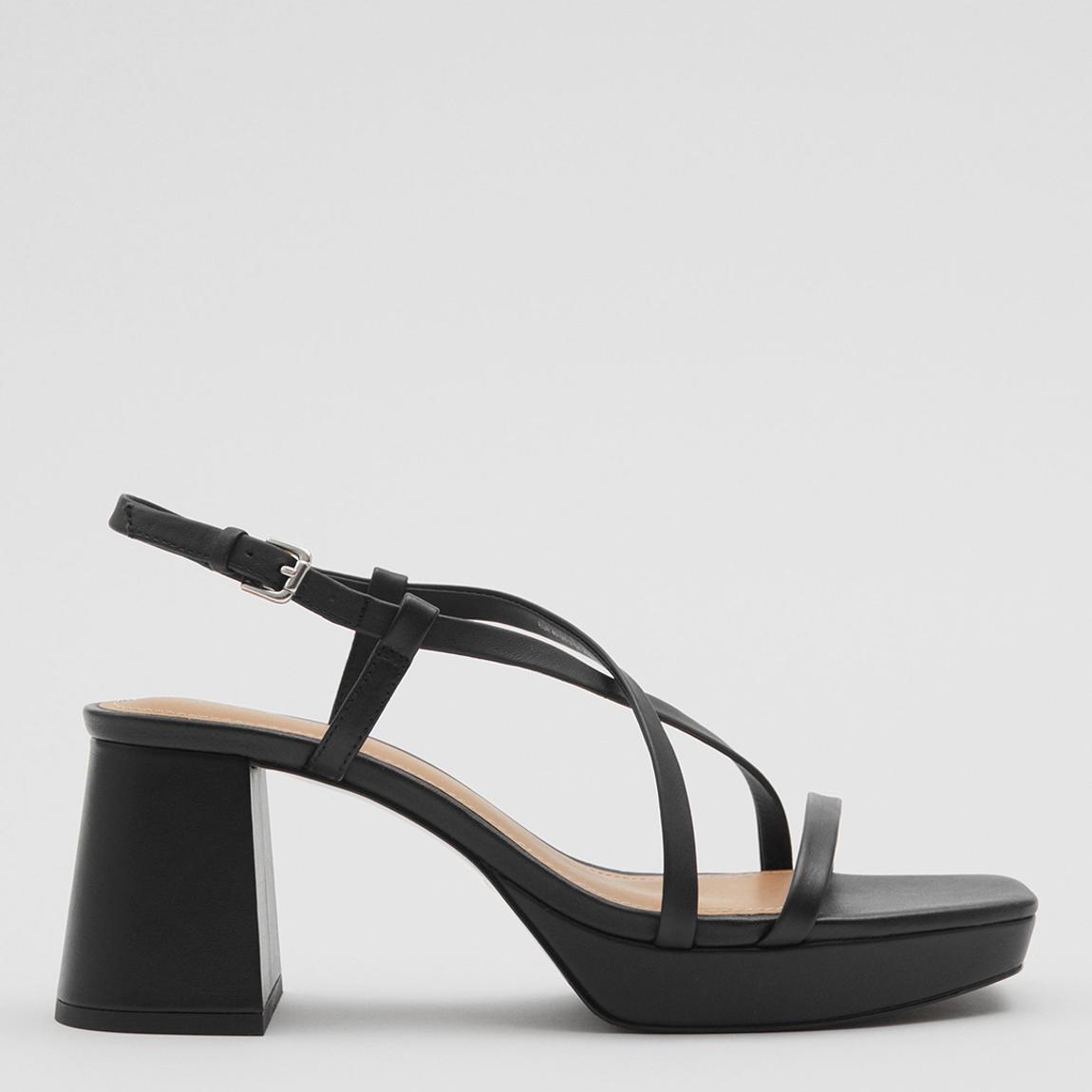 Black Leather Strappy Block Sandals main product photo