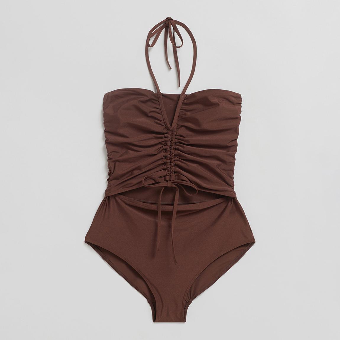 Chocolate Cut Out Ruched Swimsuit main product photo