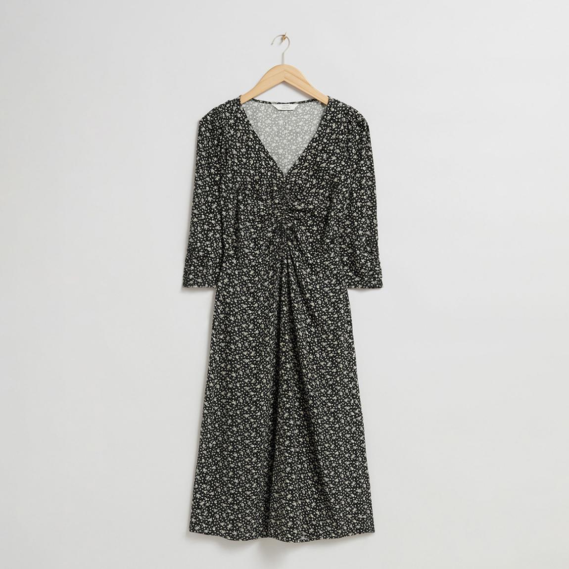 Black Printed Ruched Midi Dress main product photo