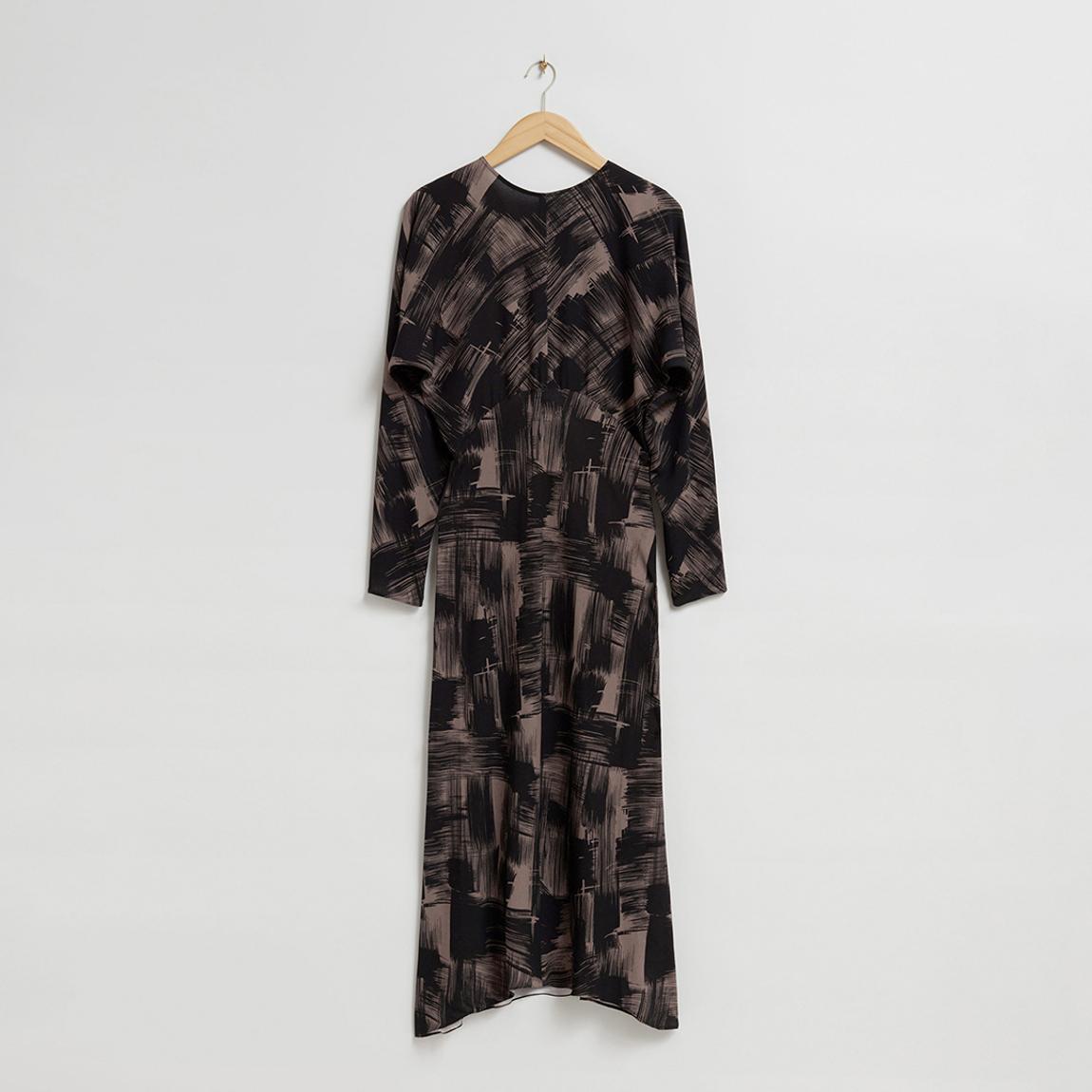 Black Printed Asymmetric Hem Maxi Dress main product photo