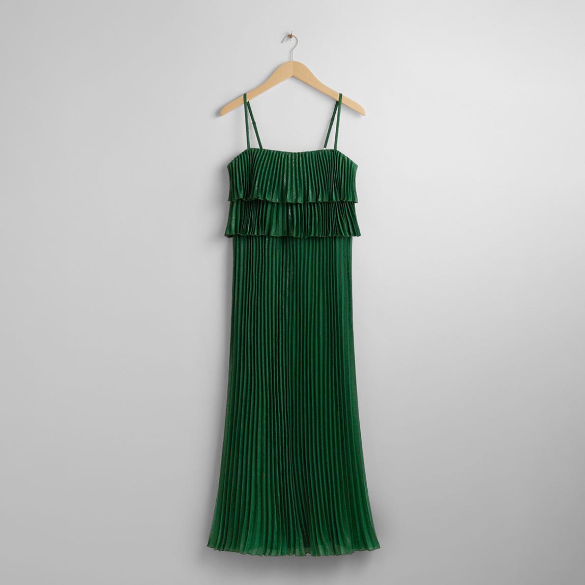 Green Crinkle Tiered Midi Dress main product photo