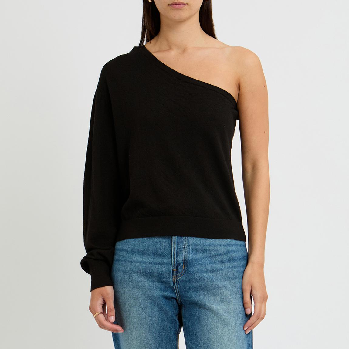 Black Asymmetric Neck Wool Top main product photo