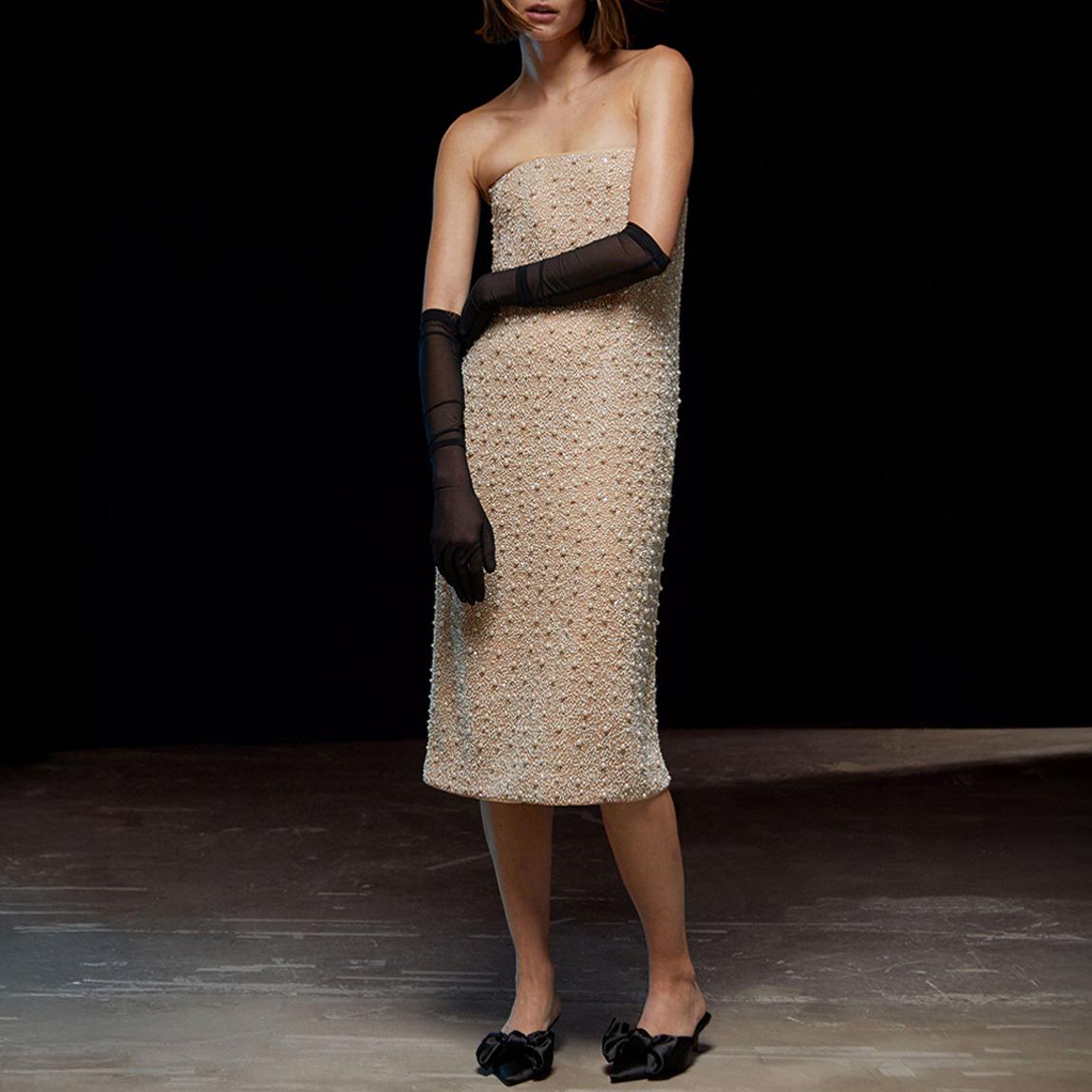 Blush Bandeau Pearl Embellished Midi Dress main product photo