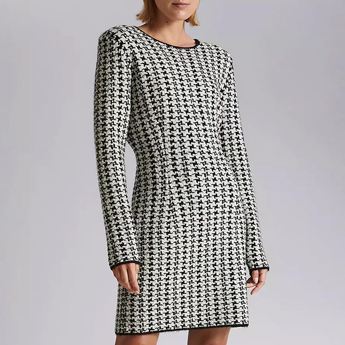 Black/White Wool Blend Houndstooth Mini Dress main product photo