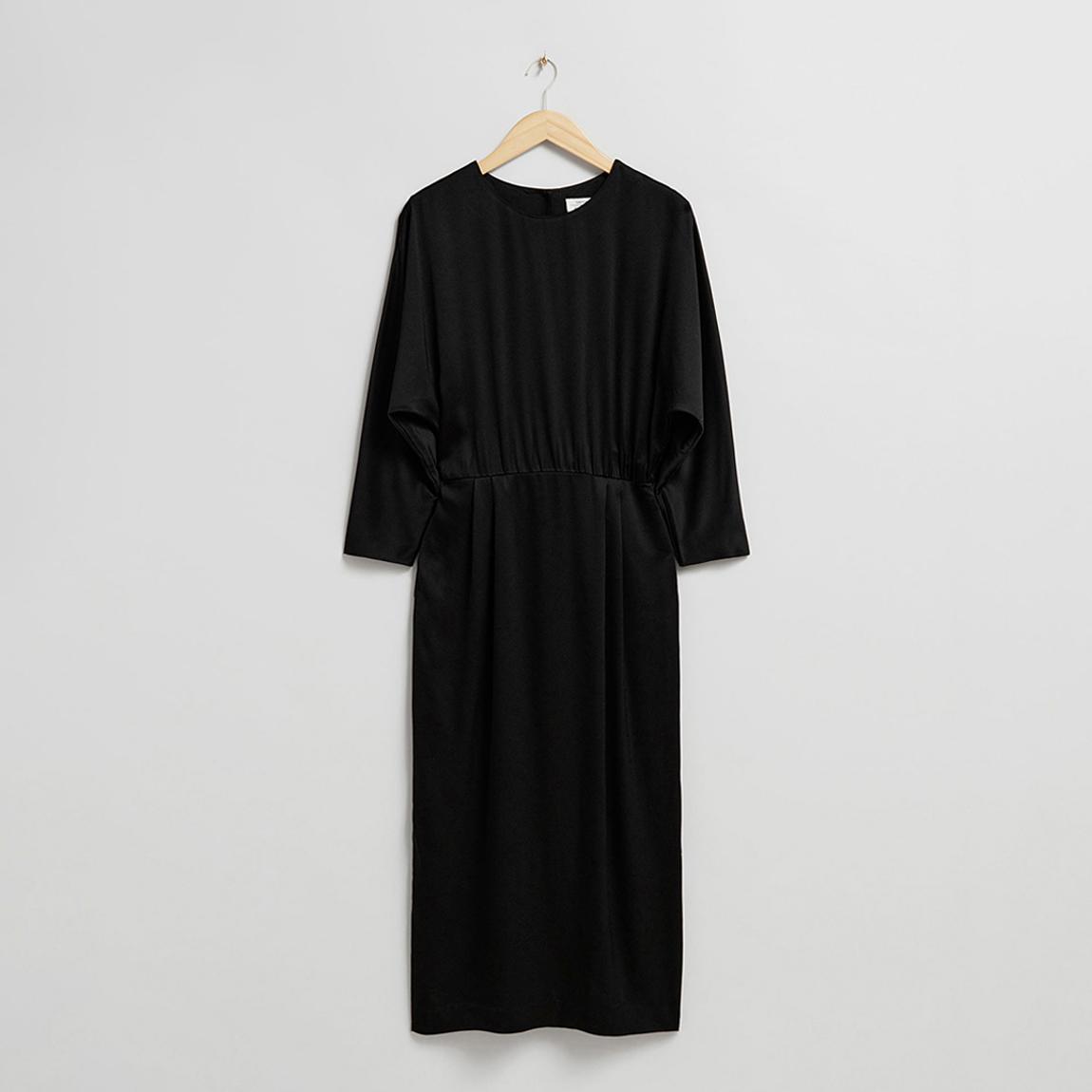 Black Gather Silk Blend Midi Dress main product photo
