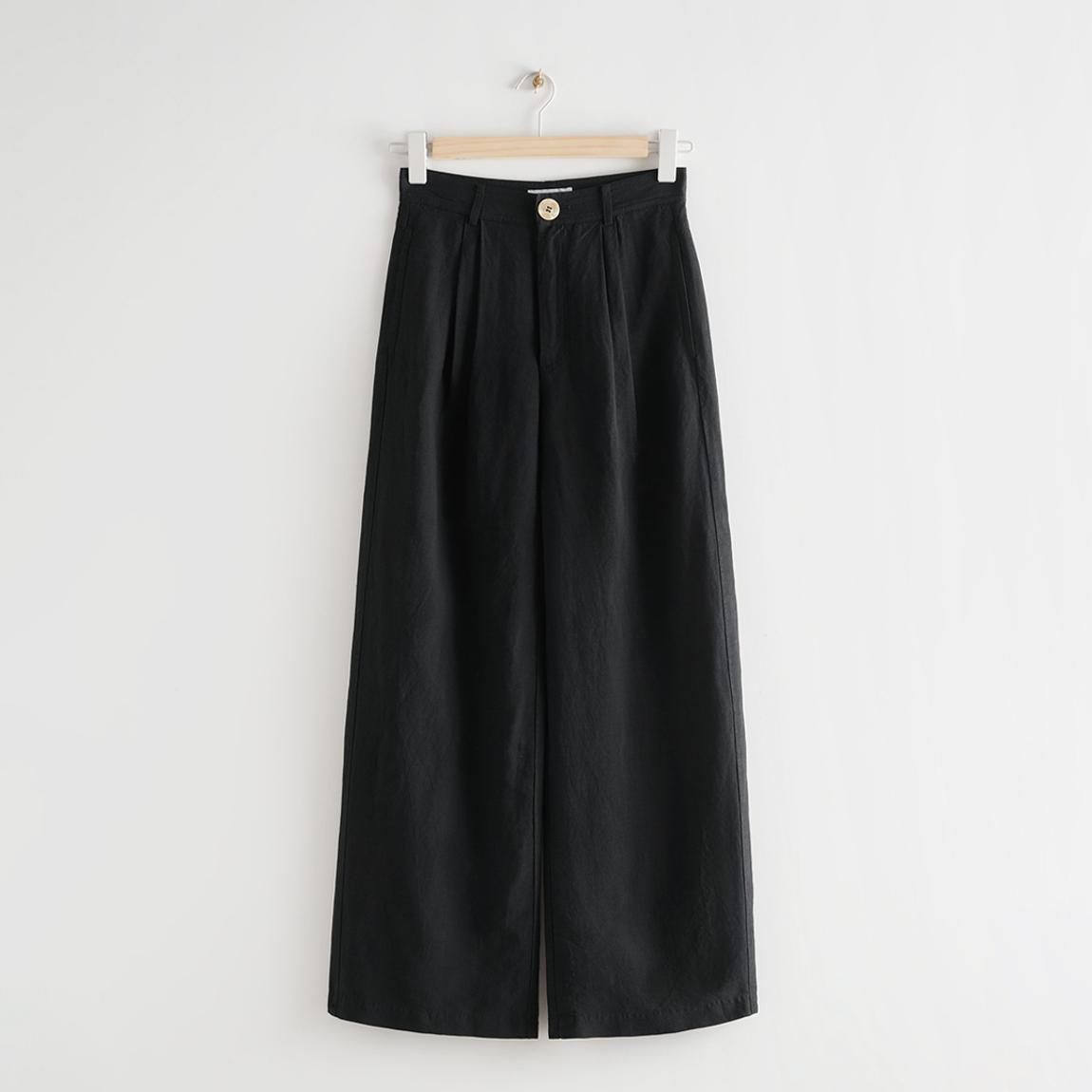 Black Wide Leg Linen Blend Trousers main product photo