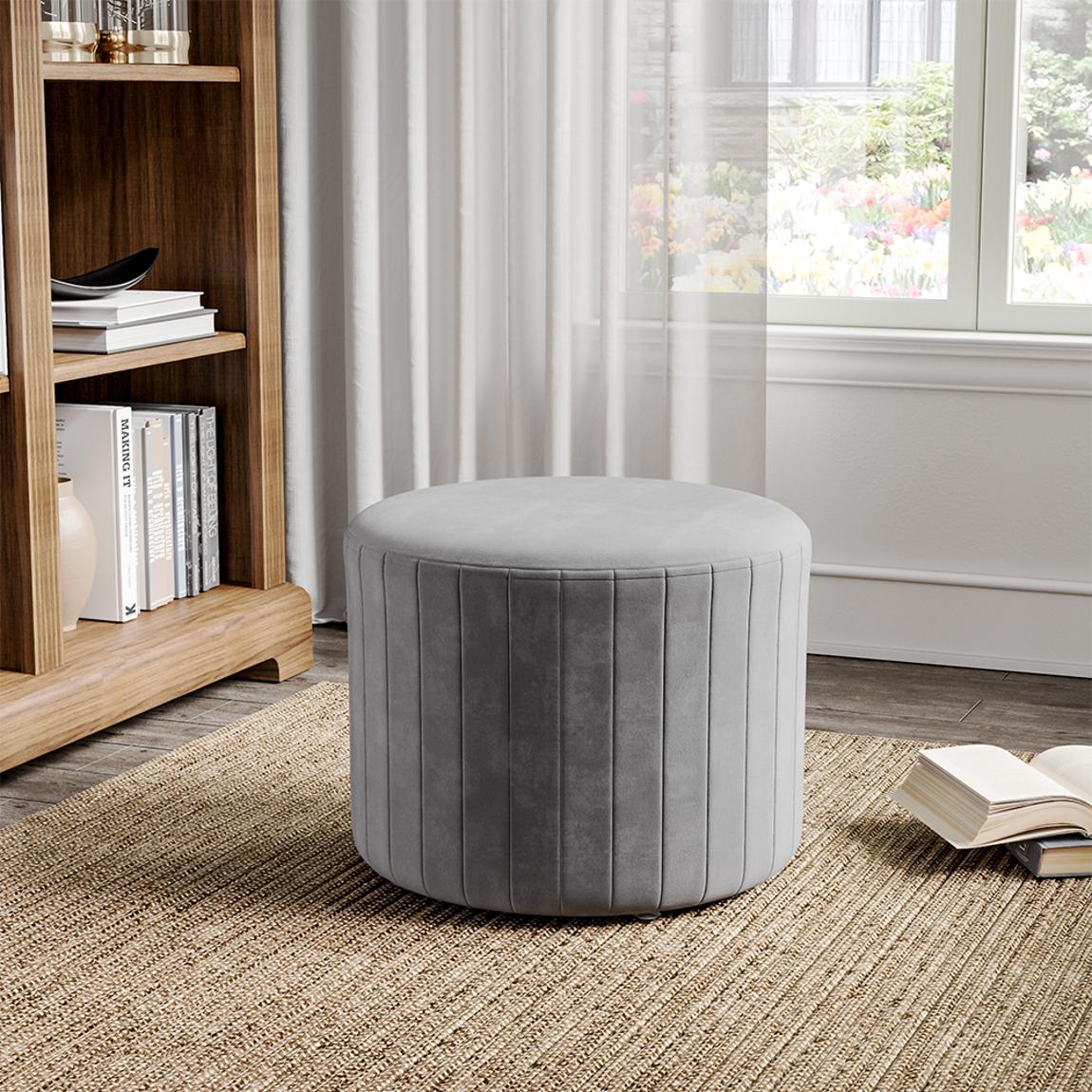 Round Velvet Stool Chair Dressing Table Ottoman Grey main product photo