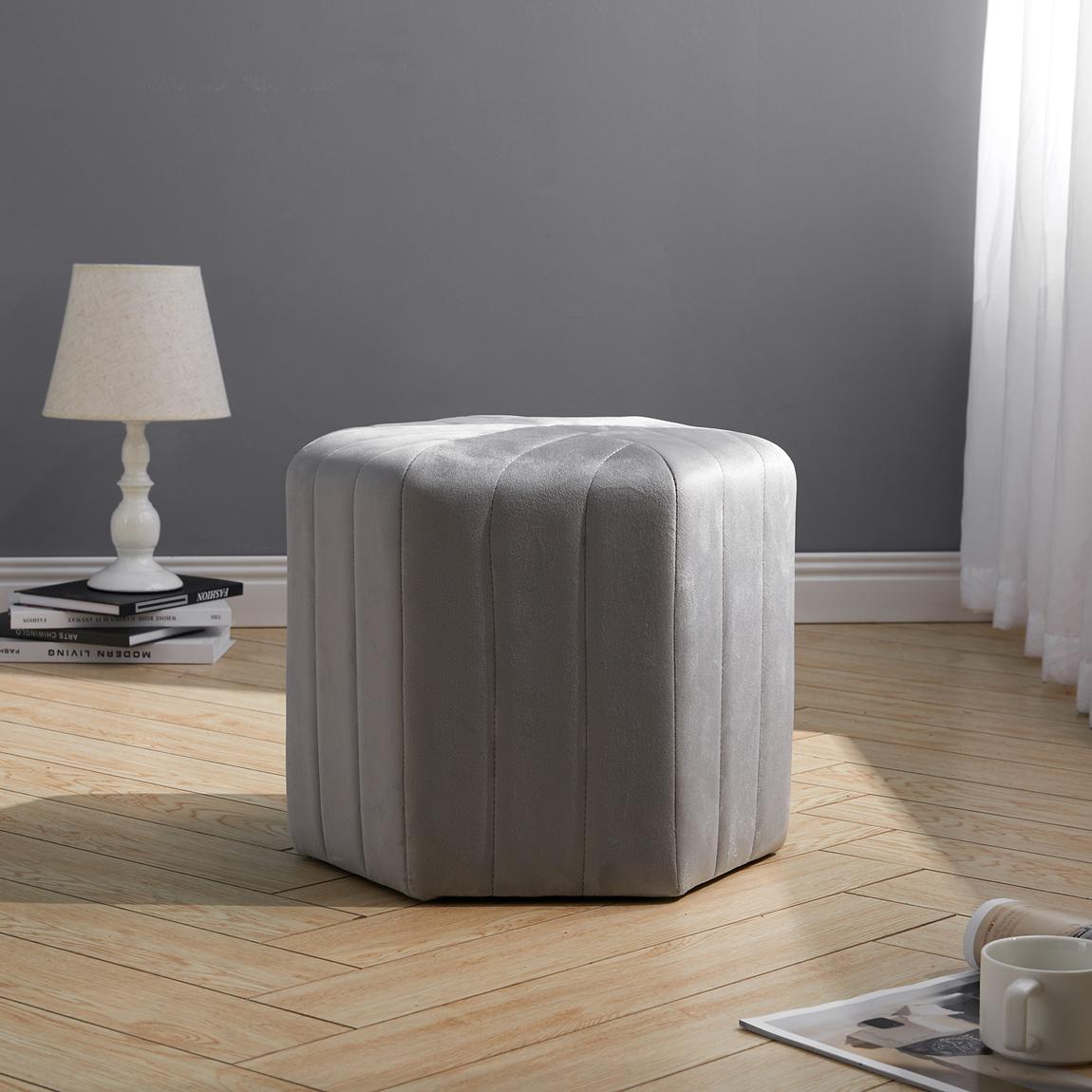 Minimal Hexagonal Velvet Footstool Ottoman with Stripes main product photo