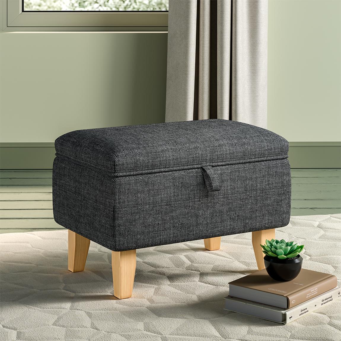 Linen Upholstered Storage Ottoman Footstool - Dark Grey main product photo