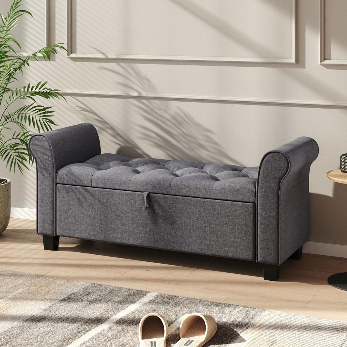 Living and Home Dark Grey Armrest Storage Ottoman Bench Chaise
