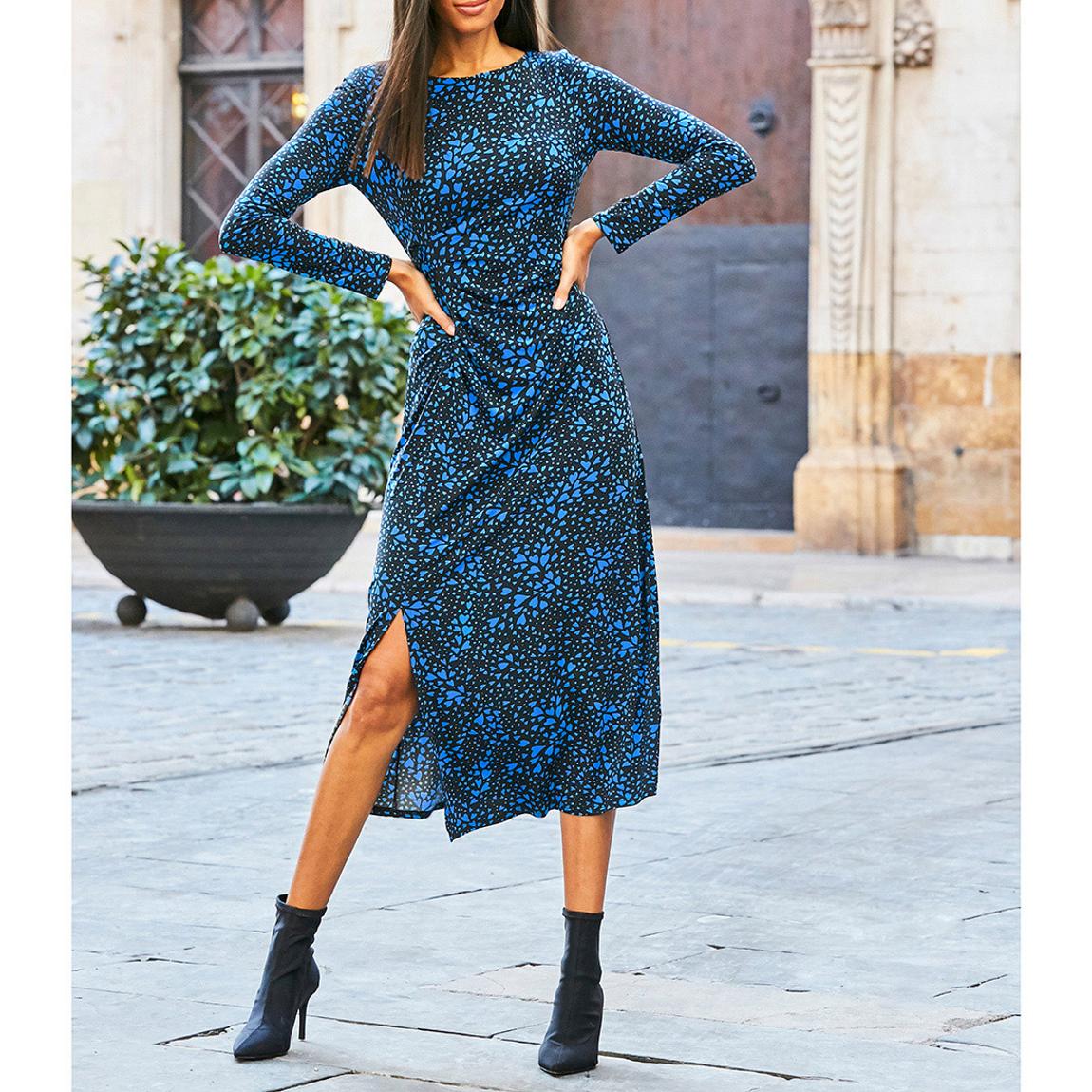 Blue Heart Print Ruched Midi Dress main product photo