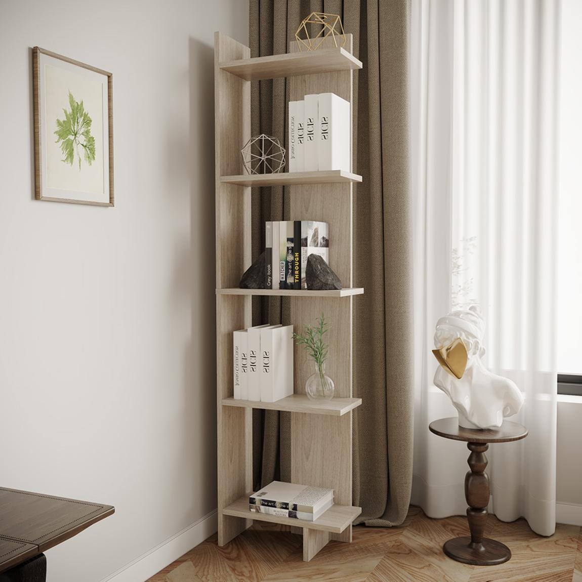 Industrial 5-Tier Corner Bookshelf Shelf Unit - Grey main product photo