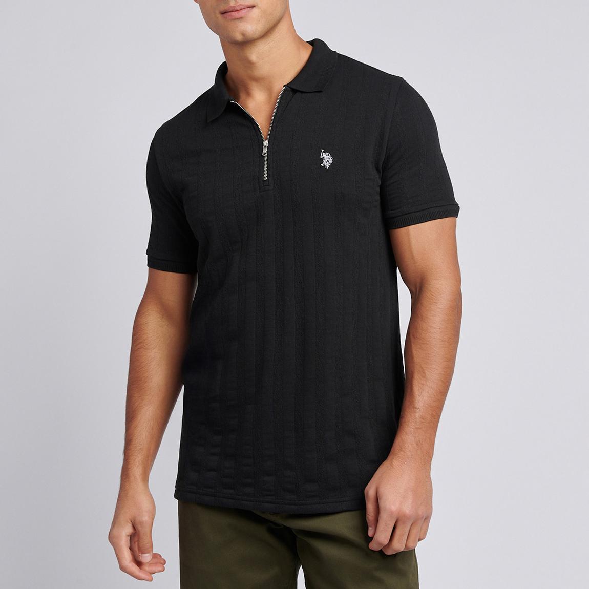 Black Rib Knit Zip Polo Shirt main product photo