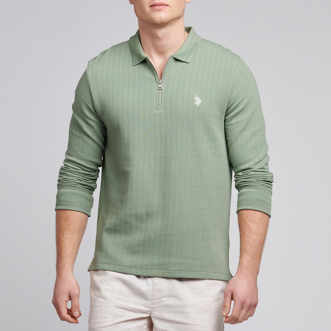 Sage Textured Zip Polo Shirt main product photo