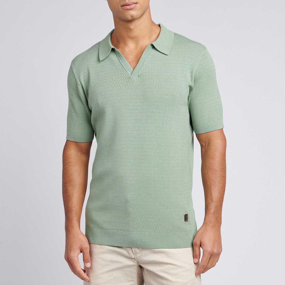 Sage Open Collar Textured Knit Polo Shirt main product photo