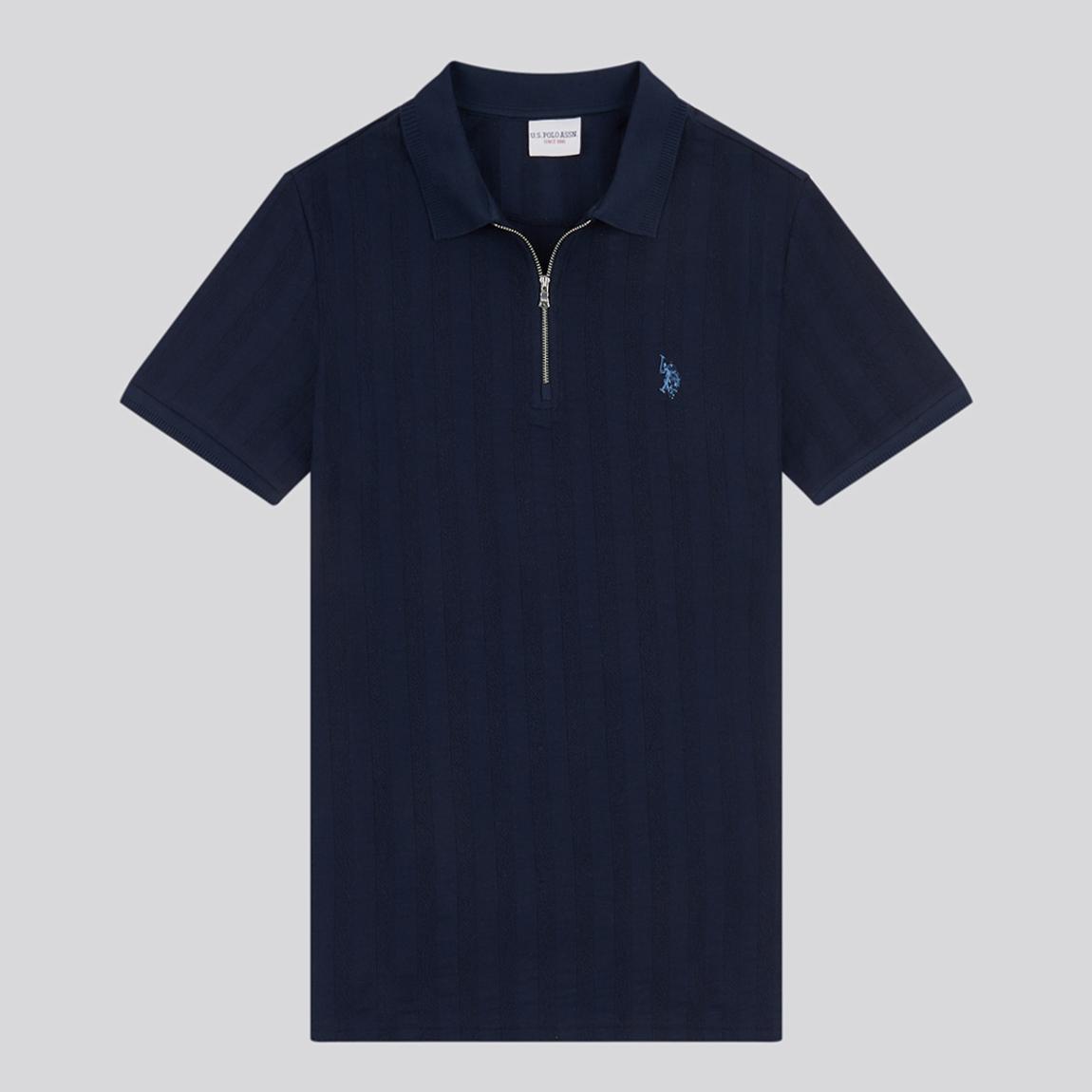 Navy Rib Knit Zip Polo Shirt main product photo