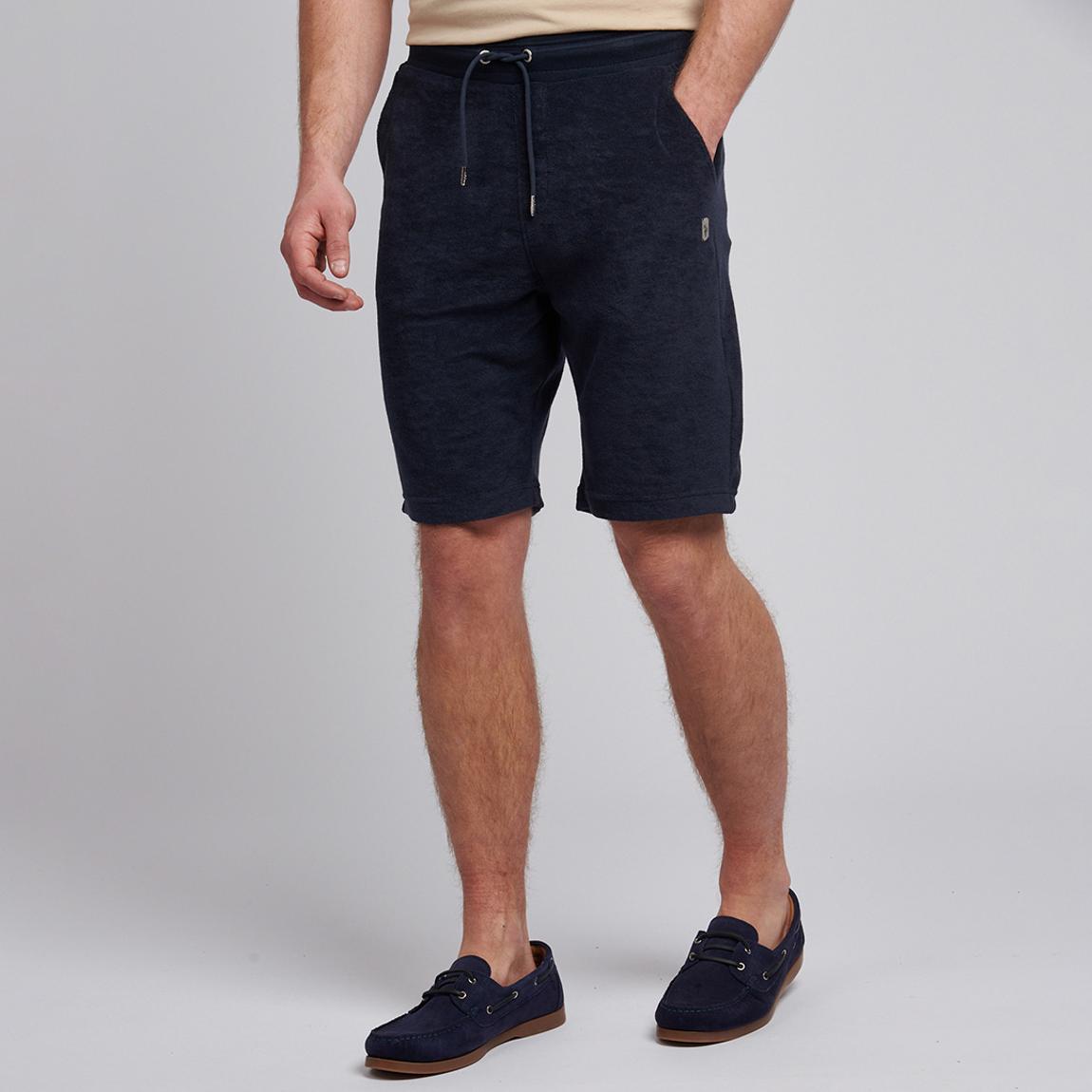 Navy Terry Cloth Drawstring Cotton Shorts main product photo