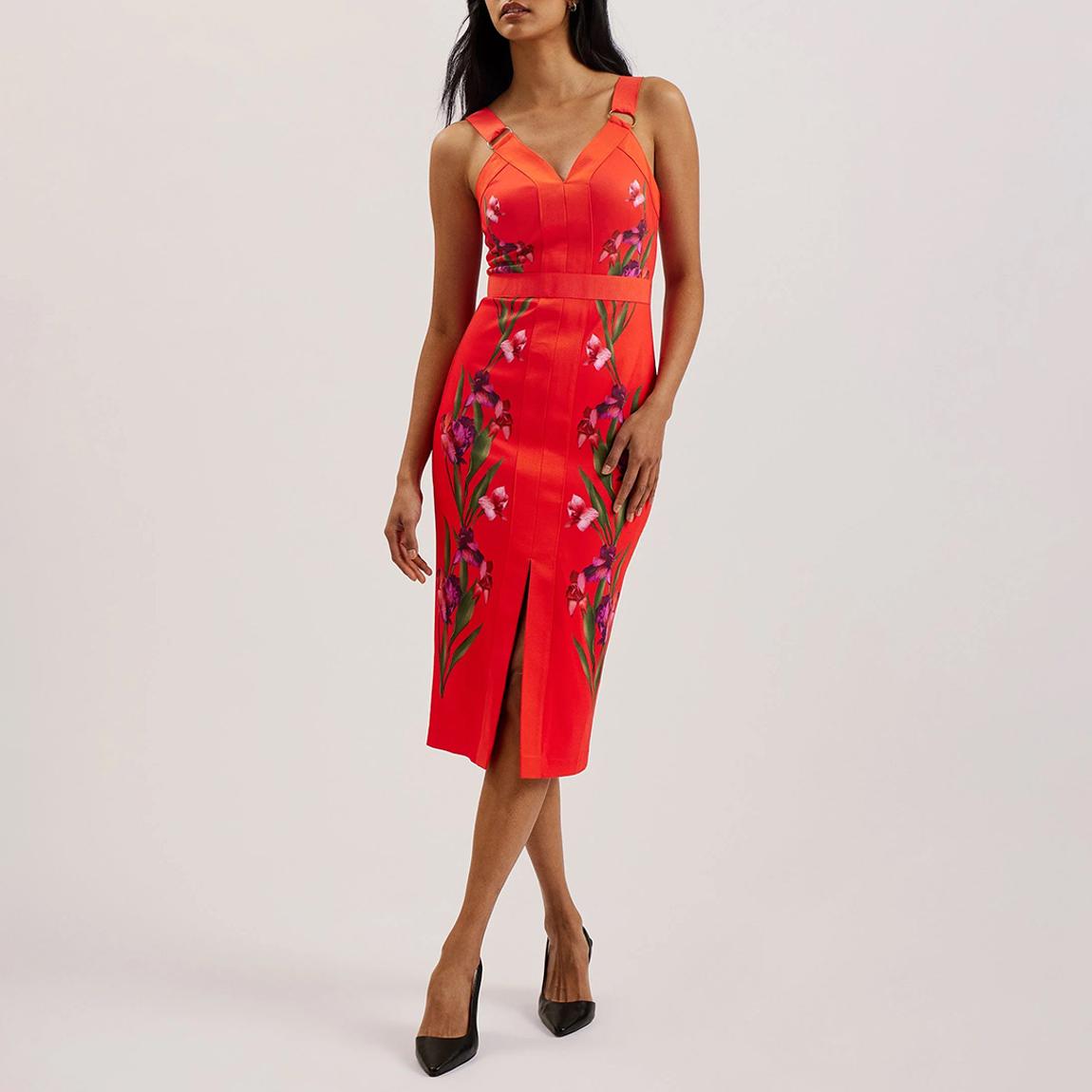 Red Maceio Printed Bodycon Midi Dress main product photo